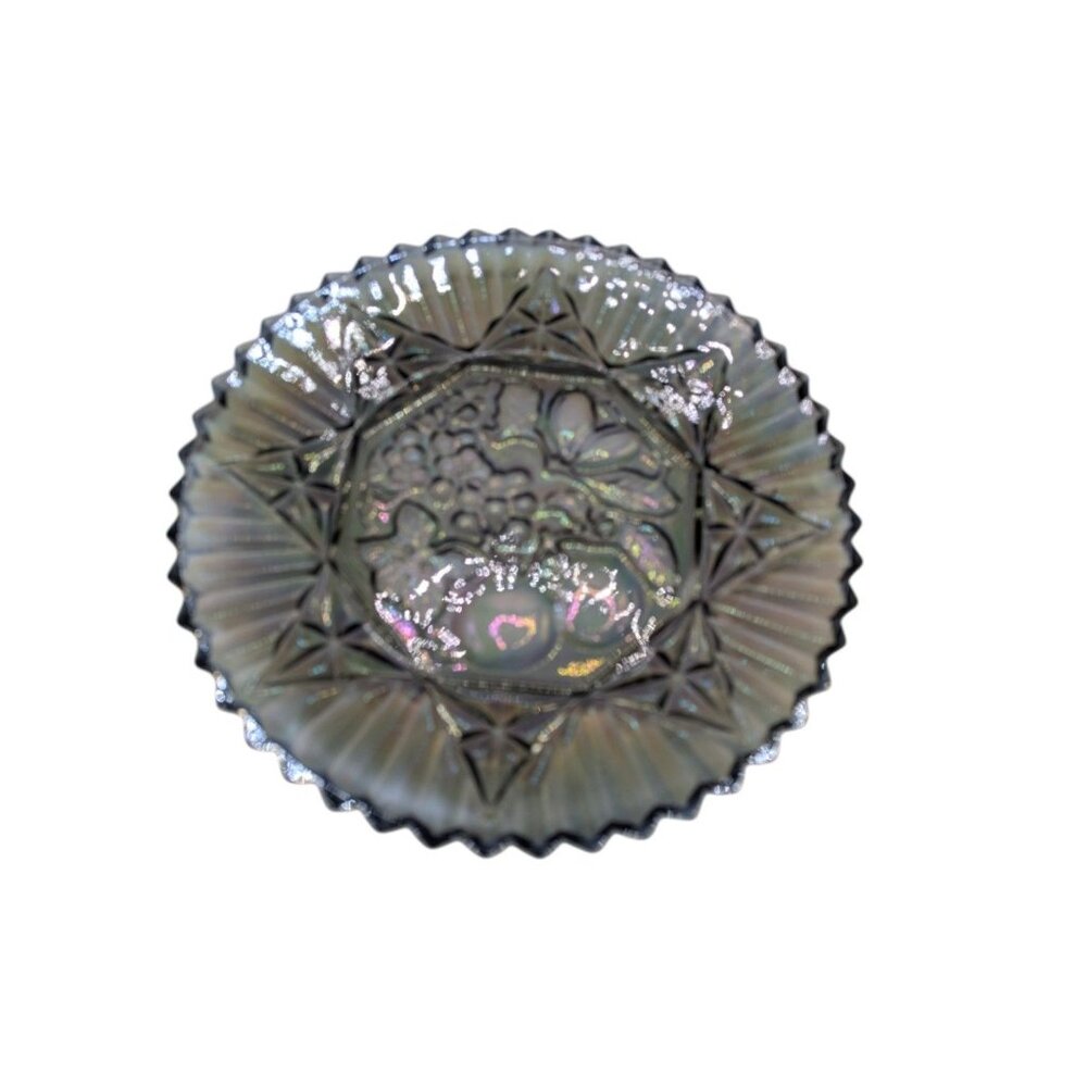 Vtg Federal Glass Pioneer Smoke Carnival Fruit, Serving Platter Iridescent - Picture 11 of 13